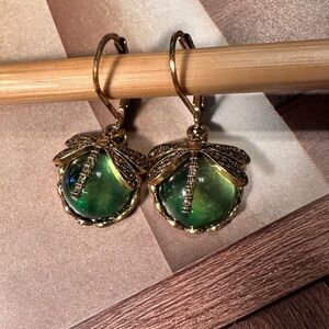 Elegant Green Dragonfly Earrings